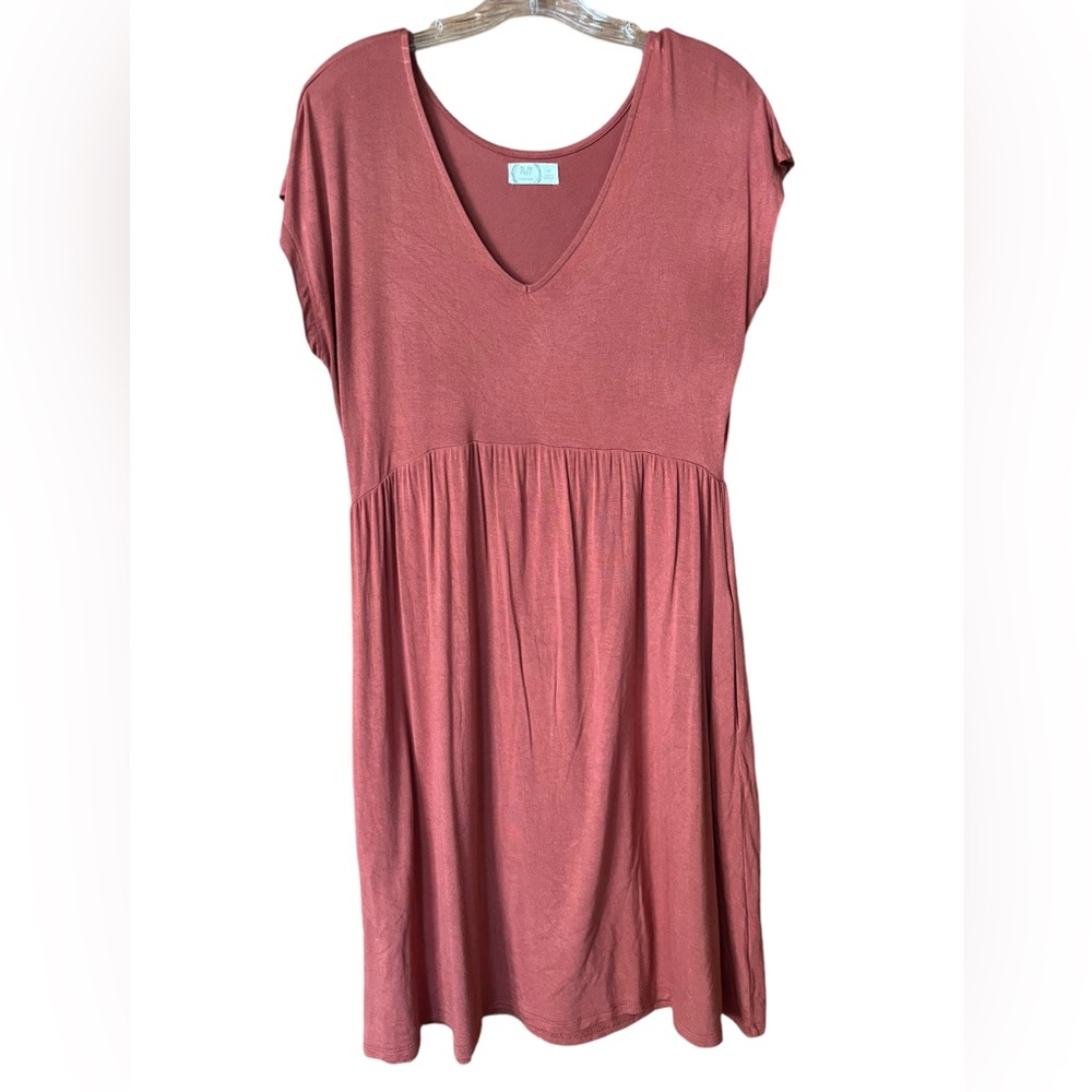 Maurices Pink Midi Sundress with V-Neck and Cap Sleeves 24/7 line